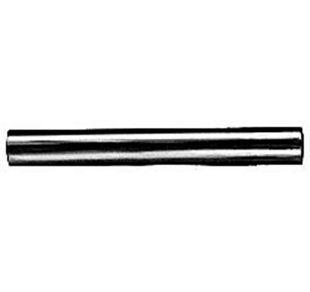 Horizontal shiny metal rod lying flat on a white background.