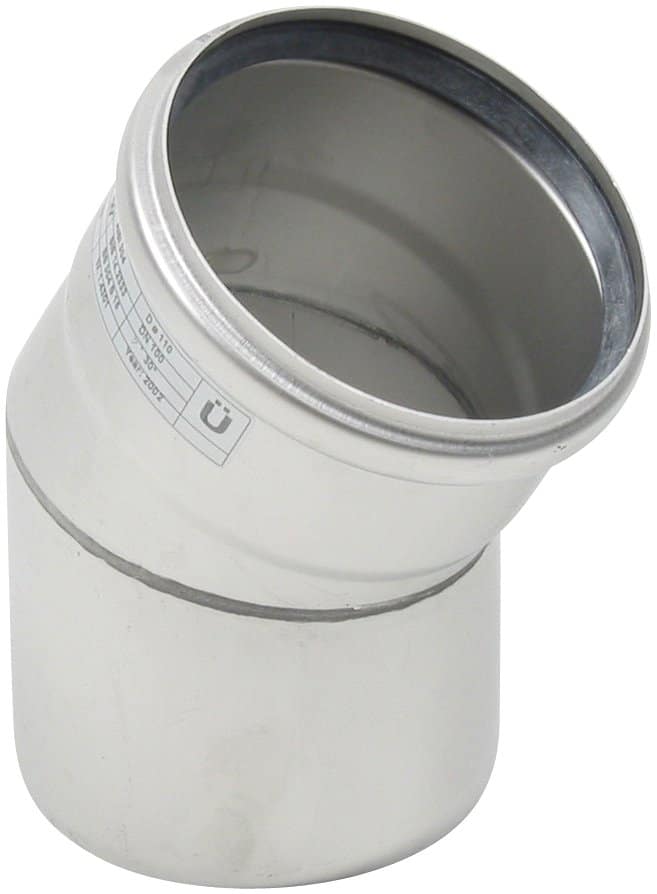 White PVC pipe elbow fitting with a 45-degree bend and open end facing the viewer.