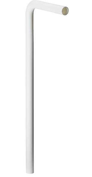 White vertical cylindrical post with a short, curved horizontal arm at the top, ending in a rounded, hollow tip.