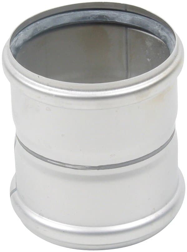 Open-top silver metal tin can seen from above, showing its reflective interior.