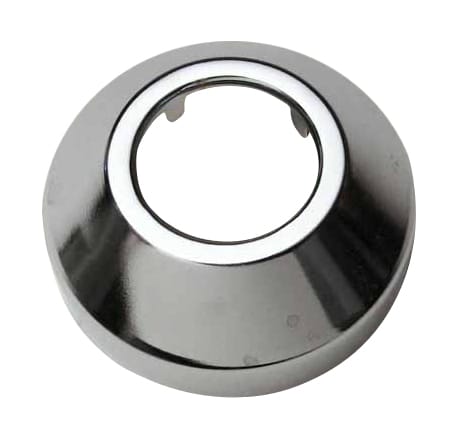 Round chrome door lock escutcheon with central circular hole for a spindle
