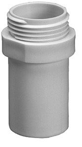 Plastic pipe fitting with male-threaded end, likely a PVC adapter