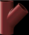 Red Y-shaped PVC pipe fitting with three openings