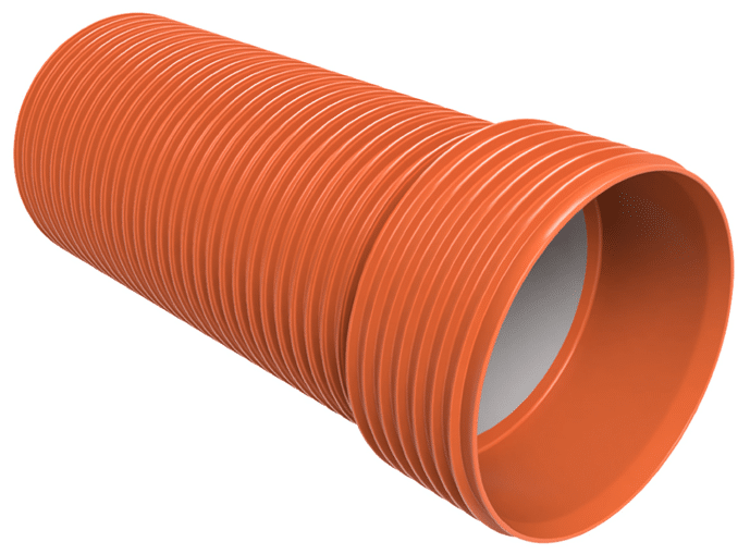 Orange corrugated drainage/pipe tube with white interior, viewed from end.