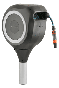 Handheld inspection camera (borescope) with a round viewing head, gray body, and orange cable connector