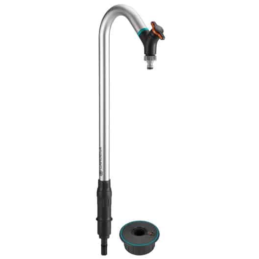 Pull-down kitchen faucet spout with black spray head and weight reservoir included