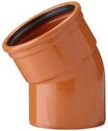 Orange PVC 90-degree elbow pipe fitting used in plumbing