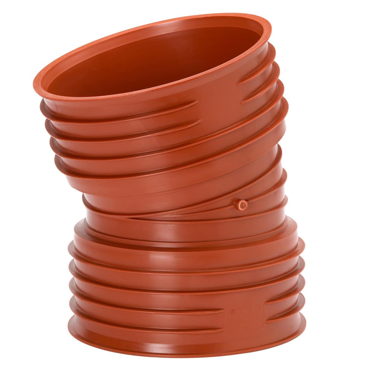 Orange corrugated plastic ventilation duct coiled in a vertical stack.