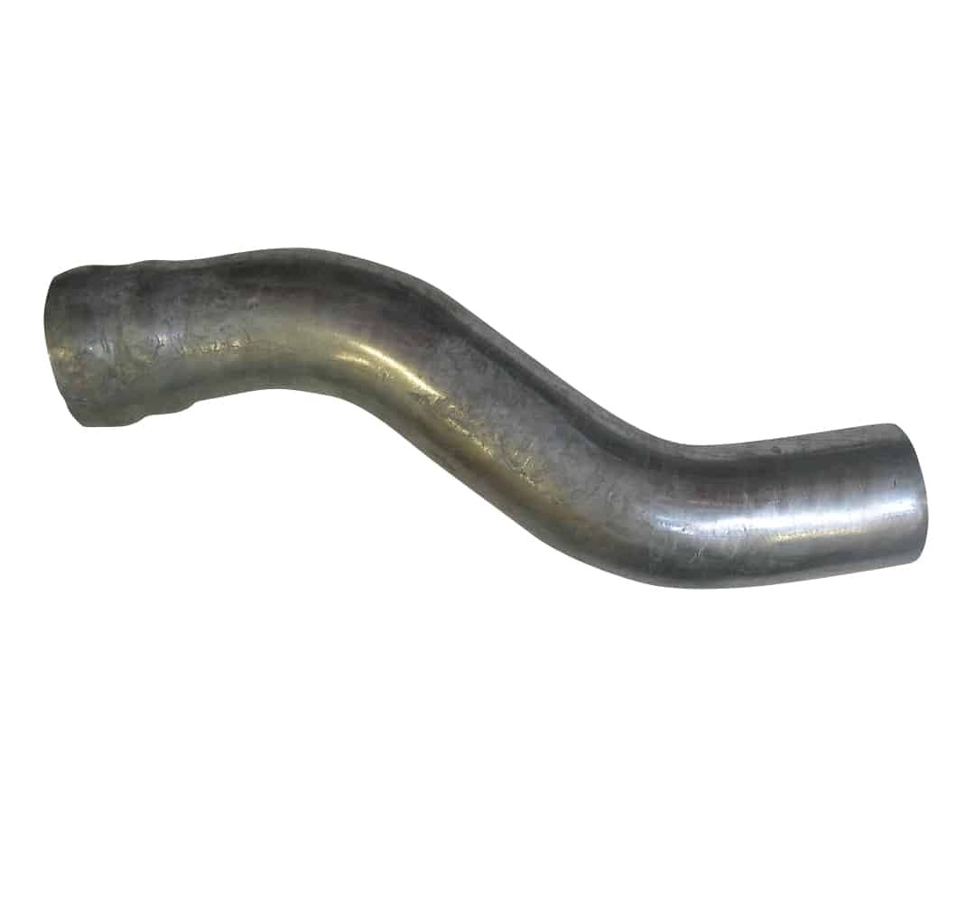 Metal elbow pipe with a pronounced S-curve, likely an automotive exhaust or duct component used to redirect flow