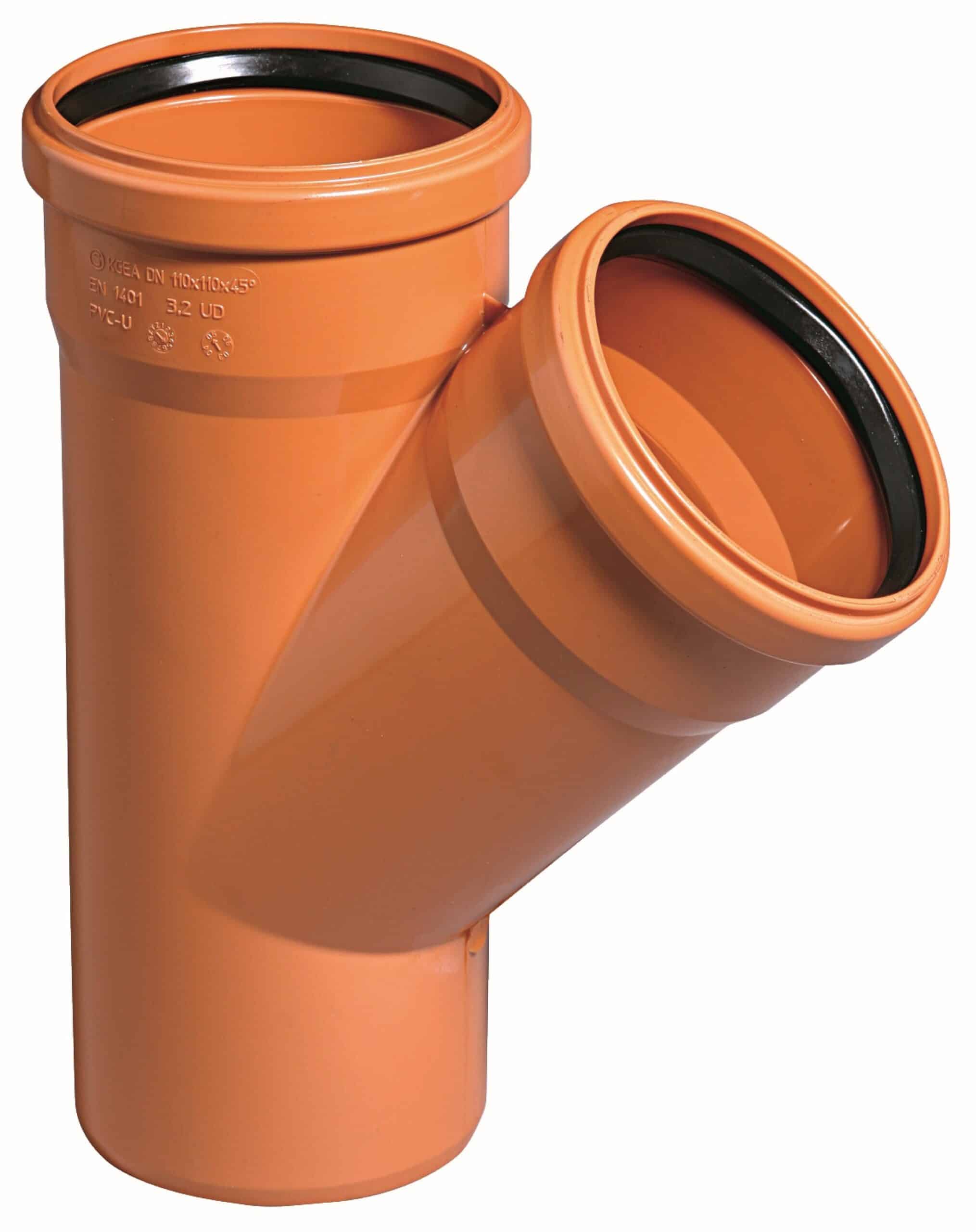 Orange PVC pipe elbow fitting with a black gasket, shown in close-up view.