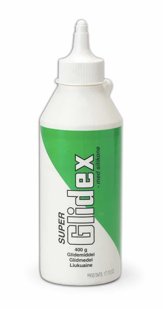 White plastic squeeze bottle with a green label reading 'Glimex Super' and a narrow nozzle cap.