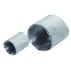 Small metal cylindrical spacer with a black rubber grommet on one end, likely an electrical or mechanical connector component.