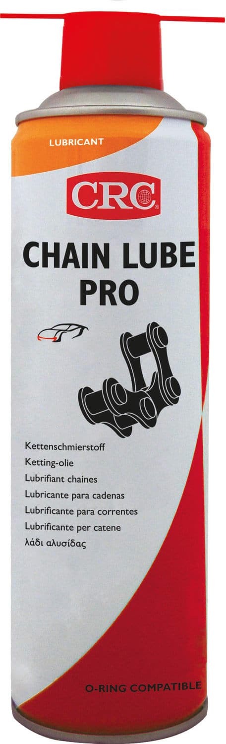 CRC Chain Lube Pro aerosol can with red spray nozzle, labeled lubricant for bike chains.
