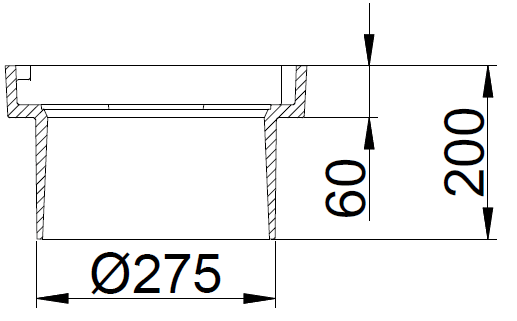 Cross-sectional view of a cylindrical part with outer diameter Ø275, overall height 200, showing a stepped profile with a 60-high inner shoulder and recessed top portion.