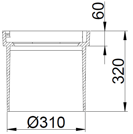Cross-sectional drawing of a cylindrical part with outer diameter Ø310 and height 320, featuring a top 60 mm element.