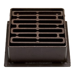 Cast-iron square floor vent/grate with eight horizontal slats in a dark metal frame