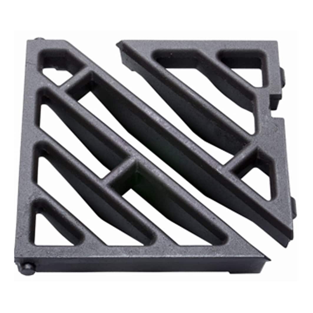 Black plastic cable organizer rack with three diagonal slots for holding cords.
