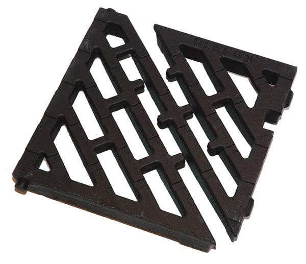 Two black plastic tile leveling wedges with triangular frames and multiple notches to space and align tiles during installation.