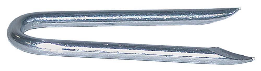 U-shaped metal staple with two long straight legs and a rounded bend