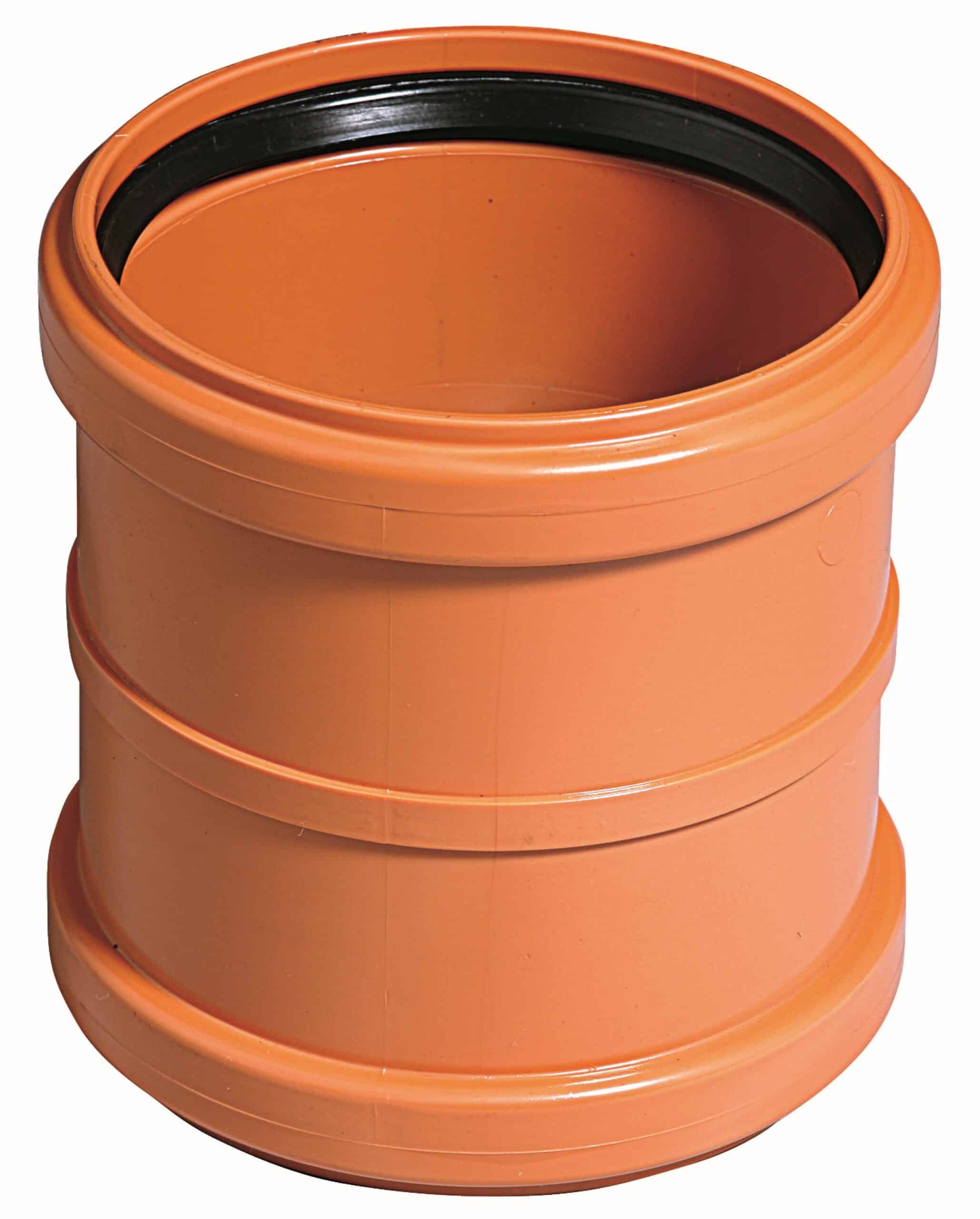 Close-up of an orange plastic drum with a black gasket inside the open top.