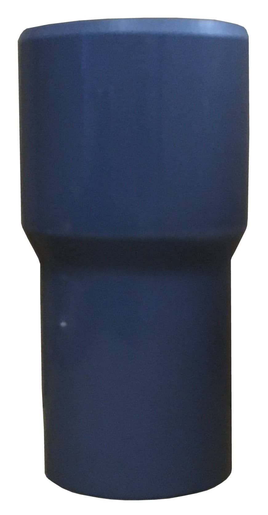 Blue cylindrical object with a narrowed middle section, resembling a protective cap or sleeve.