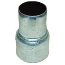 Metal cylindrical pipe fitting with a hollow interior, silver-toned and slightly worn surface.