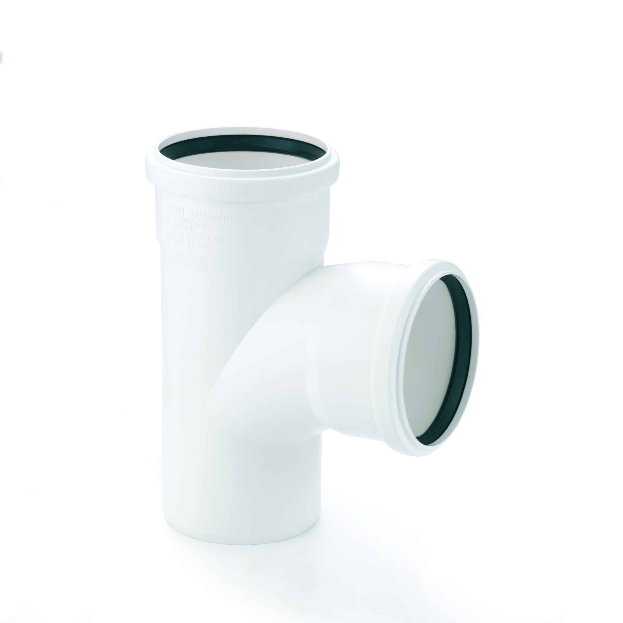 Close-up of a white PVC pipe elbow with a black inner ring, against a white background, showing an open pipe end.