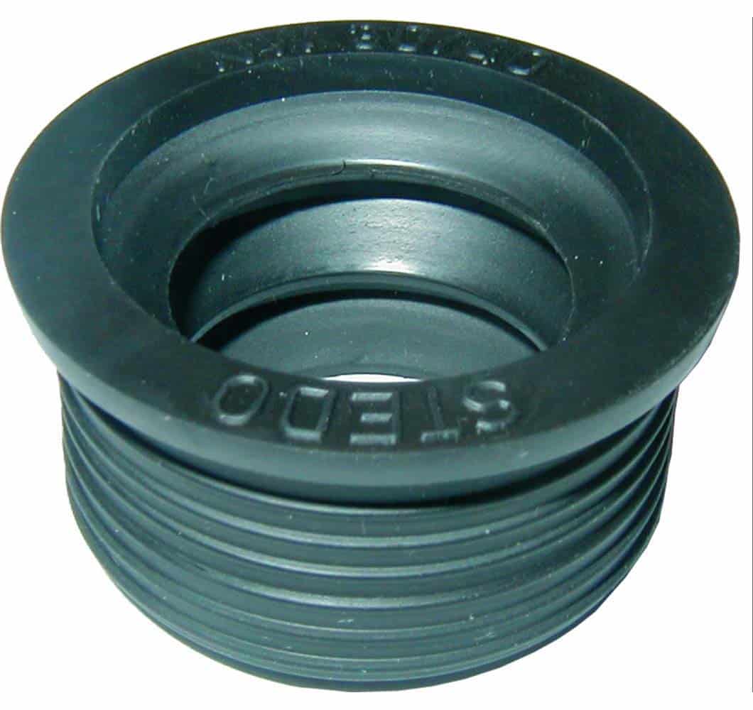 Black rubber threaded seal with external threads and a wide top opening (gasket/plug component).