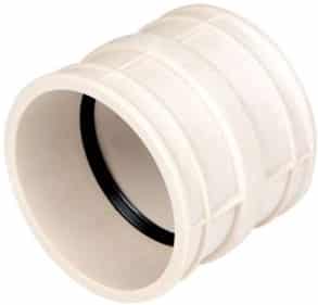 White PVC pipe coupling with a black rubber gasket inside