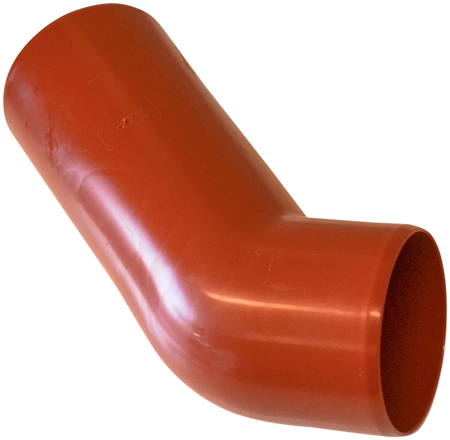 Orange PVC pipe elbow fitting forming a 90-degree bend