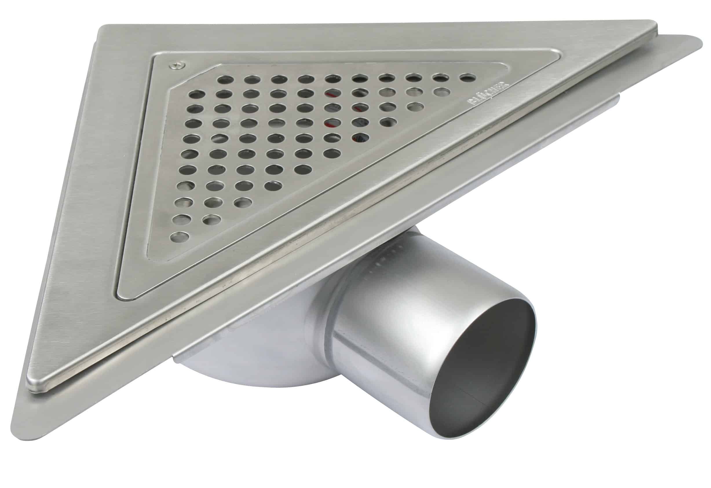 Stainless steel ventilation duct with a perforated metal plate and angled surrounding frame.