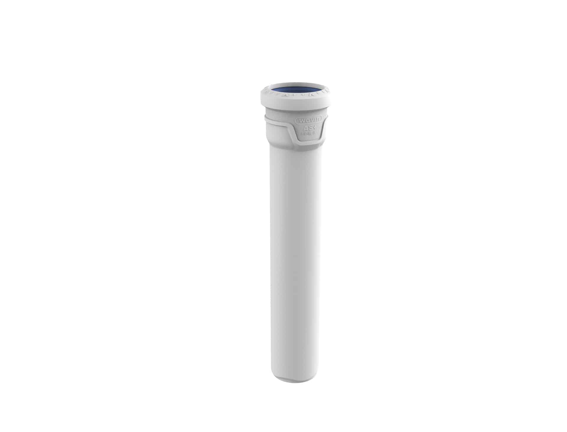 Close-up of a white cylindrical bottle/rod with a blue inner ring visible at the top and a ridged white cap, viewed from above.