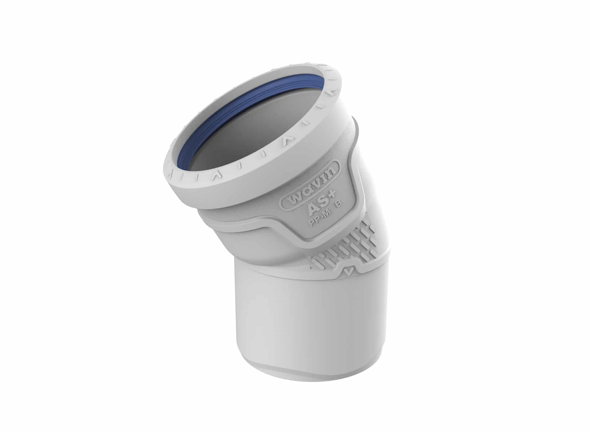 Close-up of a white wearable device with a circular blue inner ring and textured outer edge, showing the 'WaveID AS+' branding on the strap area.