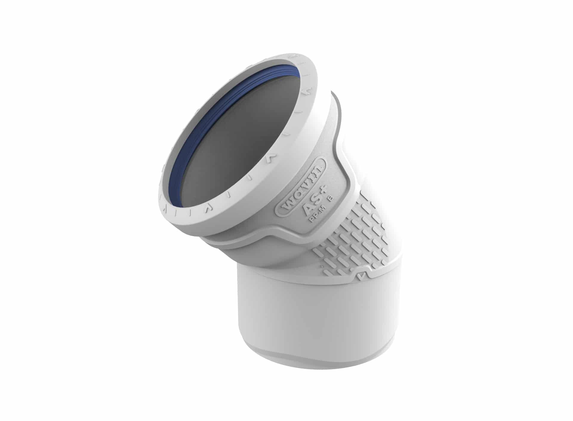 Close-up of a white device with a circular lid, blue seal, and textured grip, shown at an angle against a white background.