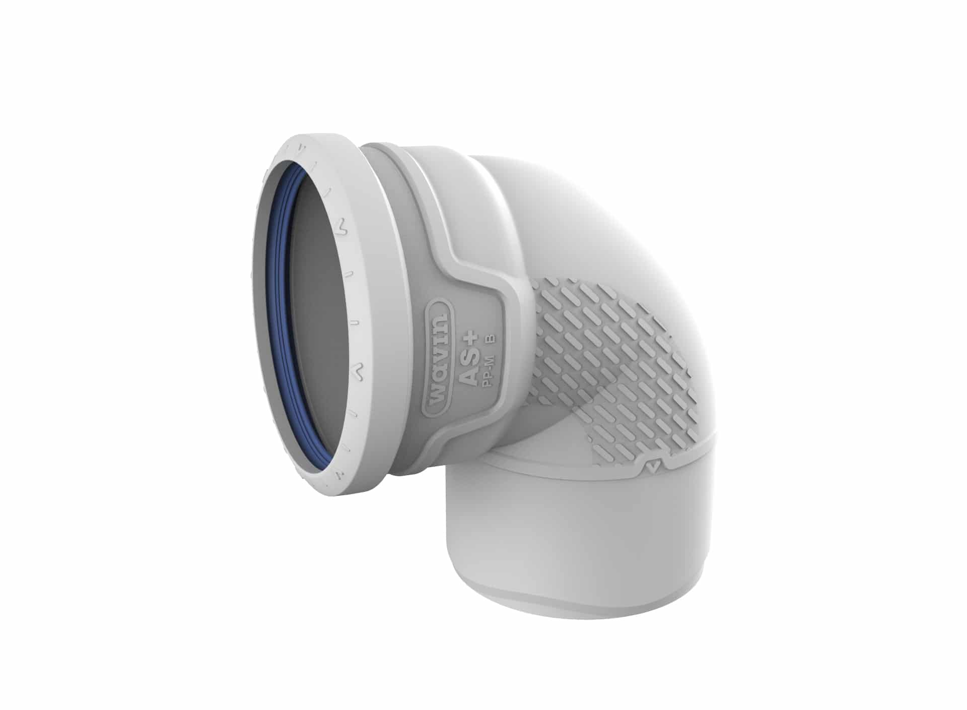 Close-up of a white plastic ergonomic gadget with a circular opening and blue inner ring, featuring a textured grip area on the side.