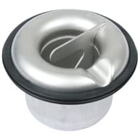 Chrome pop-up sink drain stopper with rubber seal and white plastic body