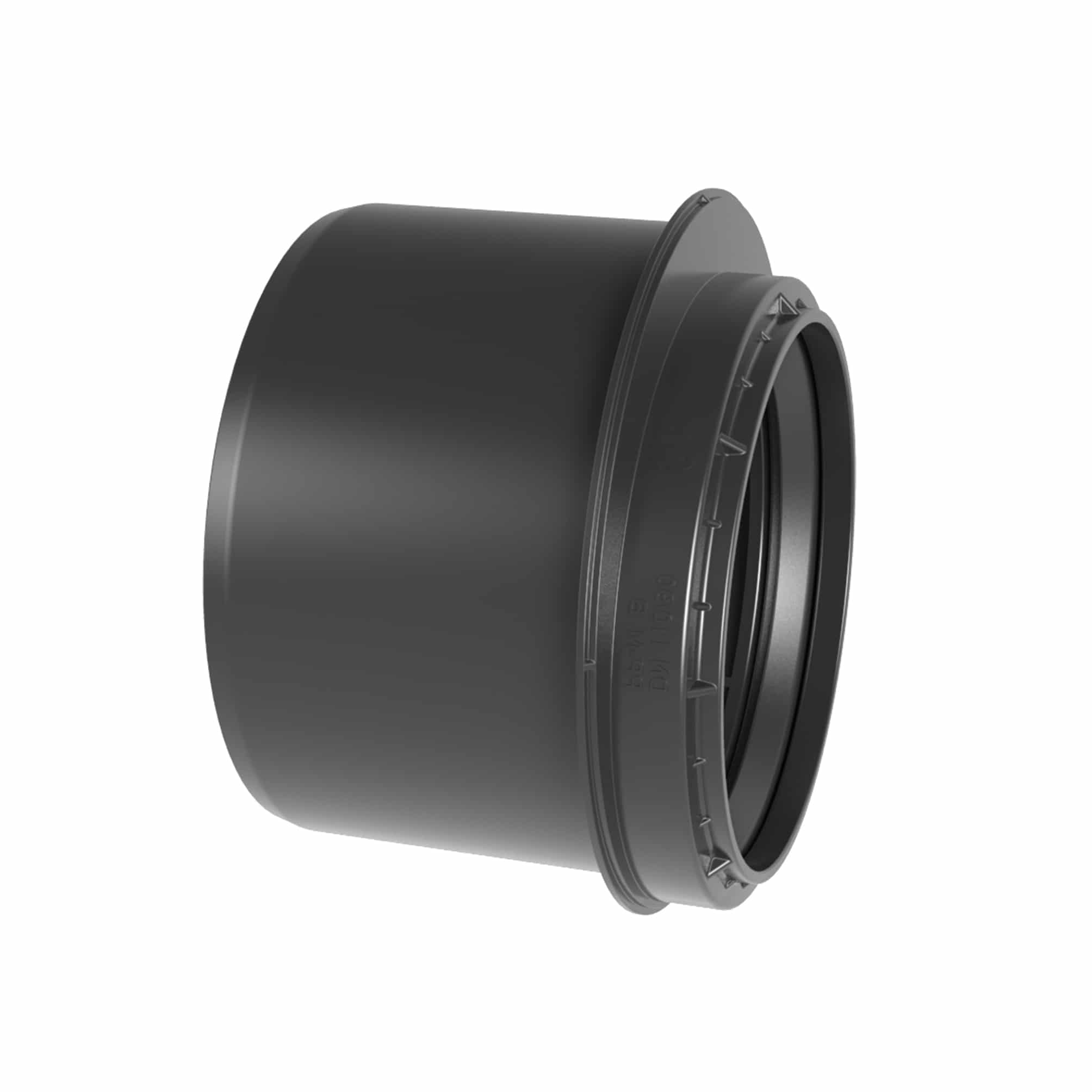 Close-up of a gray camera lens barrel with mounting ring visible, showing screw details on the ring side border.