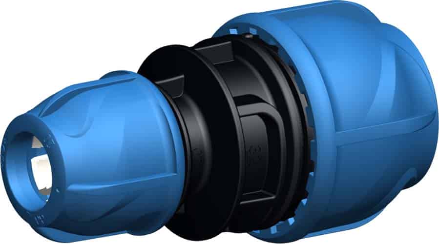 Blue plastic air hose quick-connect coupling with a black locking collar, shown in side view.