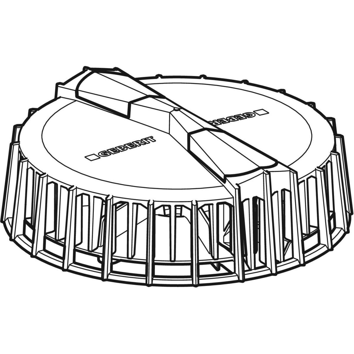 Isometric line drawing of a round mechanical component with a toothed outer ring and a central sliding rectangular bar across the top.