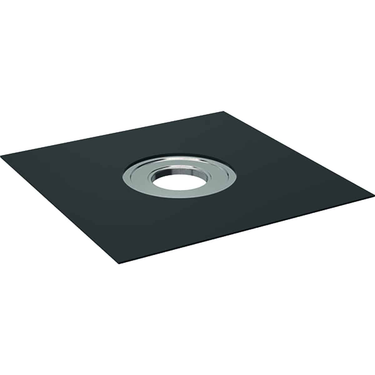 Black square plate with a circular metal ring in the center, suggesting a recessed light or mounting hole