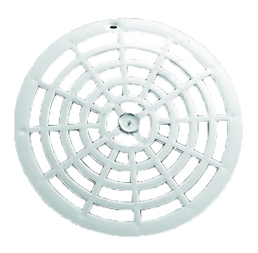 Round circular grate with concentric rings and a central hub, likely a drain or vent cover used for air or water flow.