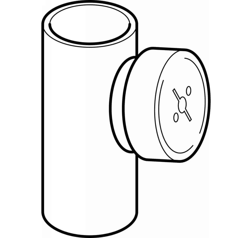 Vertical cylinder with a round side valve/plug near the middle.