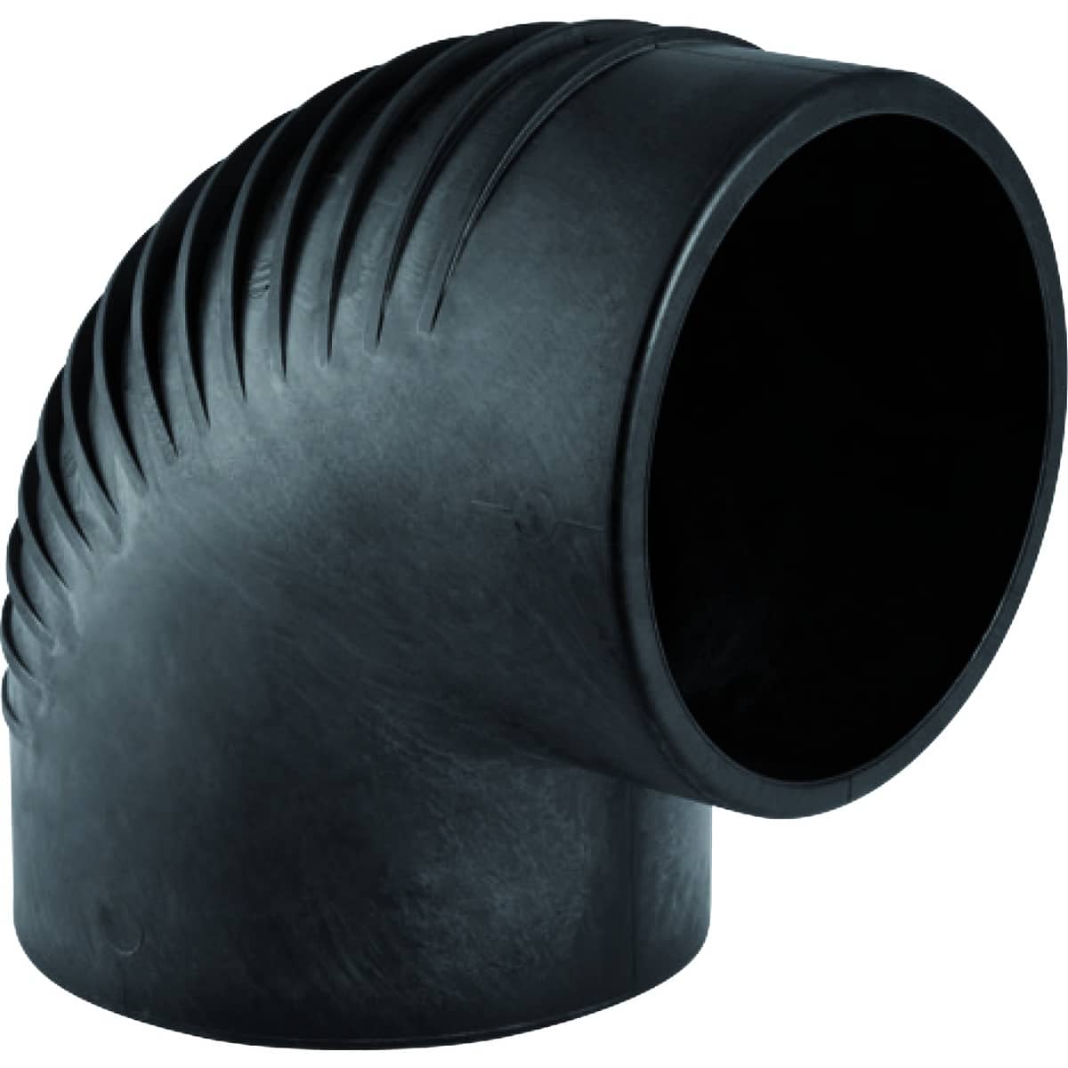 Black plastic 90-degree elbow pipe fitting for plumbing systems