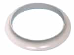 Circular, donut-shaped object in pale gray and white with a glossy finish, viewed from above