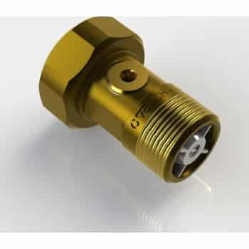 Gold-colored brass pressure/sensing valve with a threaded body, hex nut, and a circular sensing end.