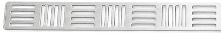 Long metal floor drain grate with evenly spaced rectangular slots