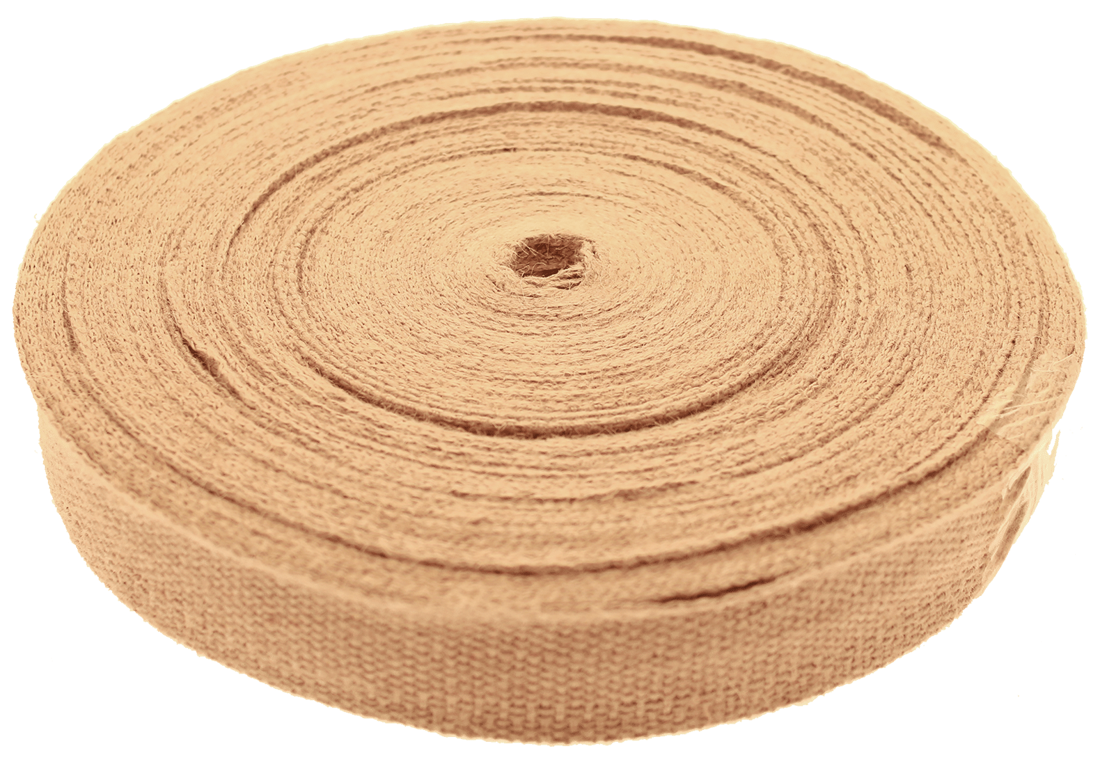 Beige rolled fabric bandage or gauze roll ready to use for medical wrapping