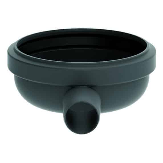 Round plastic drainage trap with a side outlet pipe