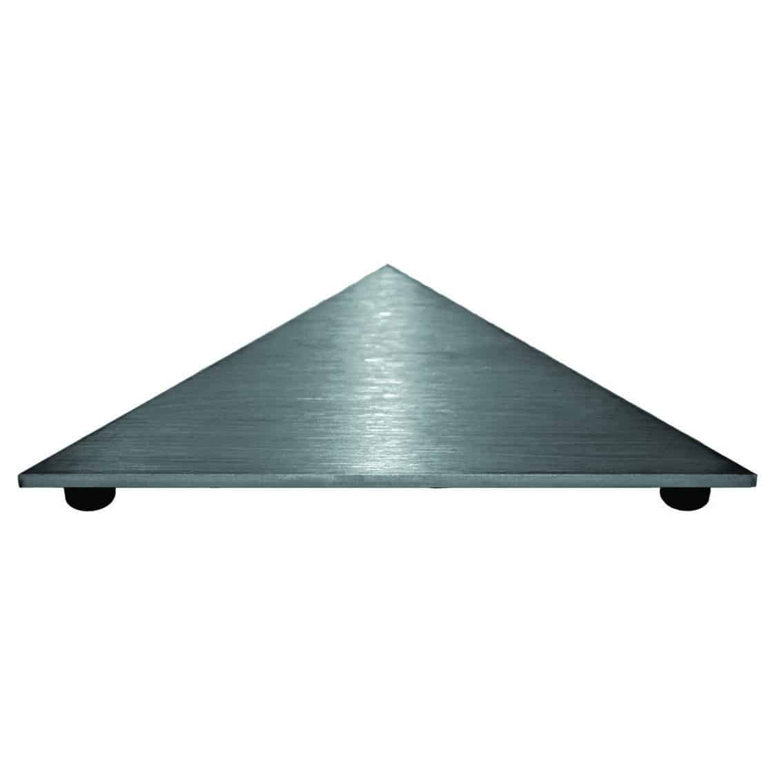 Triangular metal wedge platform on small wheels, resembling a portable ramp or dolly component.
