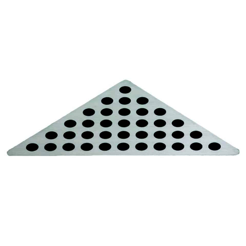 Triangular white board with rows of evenly spaced black pegs forming a triangular pattern